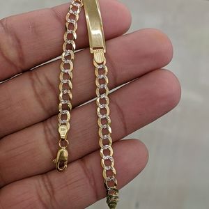 10kt Real Solid Gold Cuban Diamond Cut ID Bracelet